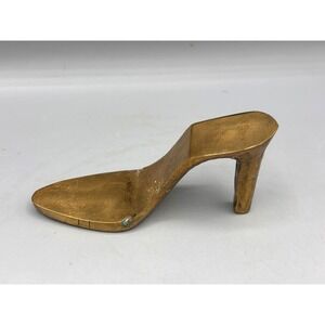Vintage Brass Shoe Figurine Stiletto Heel Paper Weight Sculpture Metal Art Decor